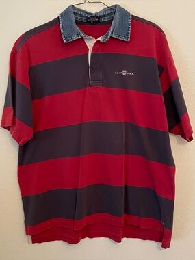 Vintage 90’s Gant Short Sleeve Rugby Polo Shirt XL Red/Blue Stripe